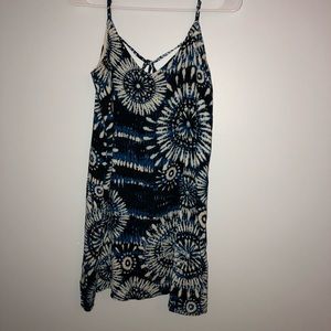 blue and white patterned sundress